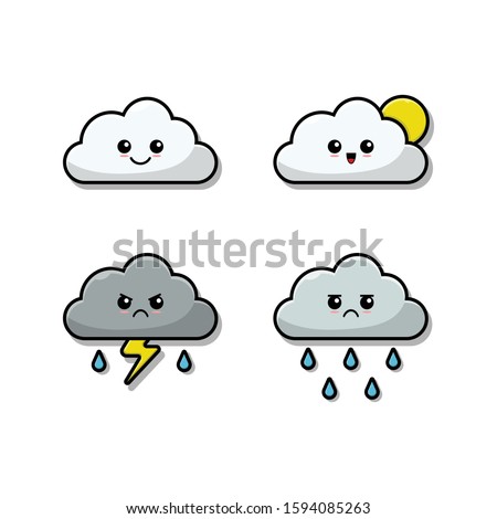 Cloud emoji vector Illustration set. Flat Illustration of cloud emoji vector for sticker and graphic design