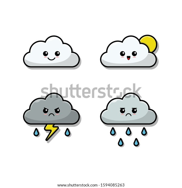 Stock Vektor Cloud Emoji Vector Illustration Set Flat Bez Autorskych Poplatku 1594085263