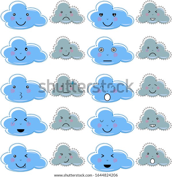 Cloud Emoticon Kawaii Set Cartoon Facial Stock Vector (Royalty Free ...