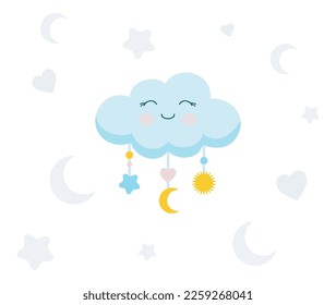 Cloud emoticon logo icon with a cute face