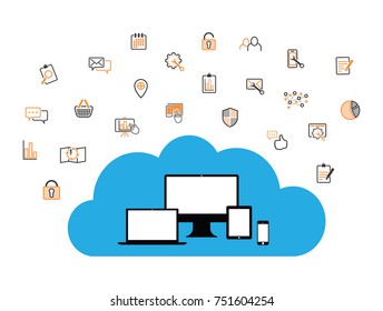 cloud enabled equipment with internet business icons