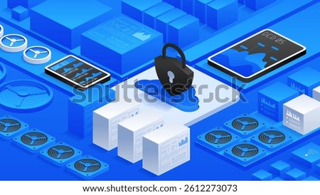 Cloud encryption and antivirus protection ensure data security. Privacy-focused cybersecurity solutions for secure storage, threat prevention, and safe online systems. Vector illustration