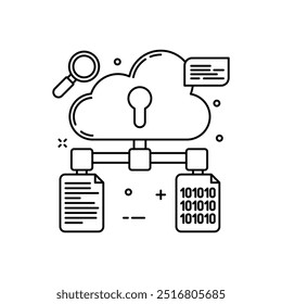 Cloud Encryption Outline Icon, Vector illustration