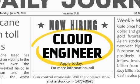 Cloud engineer job offer. Newspaper classified ad career opportunity.