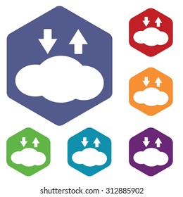 Cloud exchange icons set, in hexagon, isolated on white