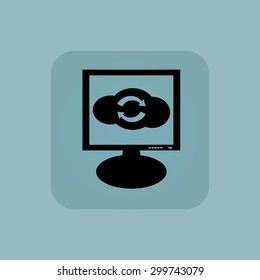 Cloud with exchange symbol on screen, in square, on pale blue background