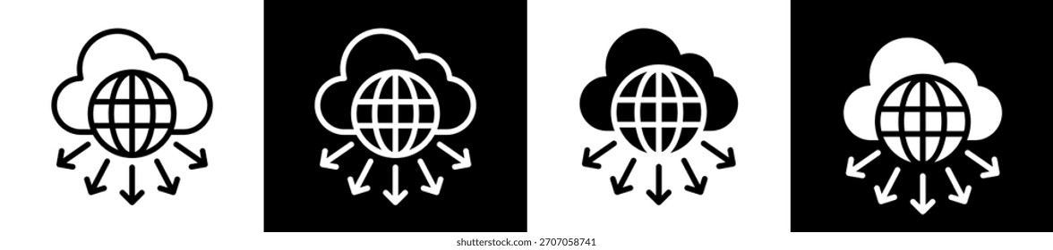 Cloud Expansion Icon Set In Black And White Filled Style Collection