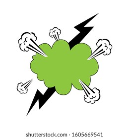 cloud explosion green color with thunderbolt pop art style vector illustration design