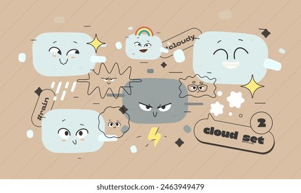 Cloud Expressions Set. Funny Cartoon Character Design.