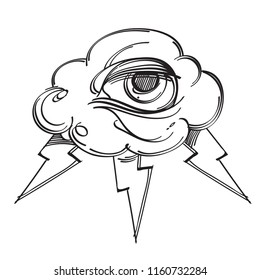 Cloud with eye illustration for coloring. Template for tattoo.