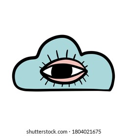 Cloud eye inside hand drawn vector illustration in cartoon doodle style icon logo surreal