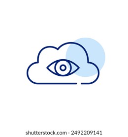 Cloud and eye. Monitoring and surveillance by cloud computing. Remote data storage visibility. Pixel perfect, editable stroke icon 