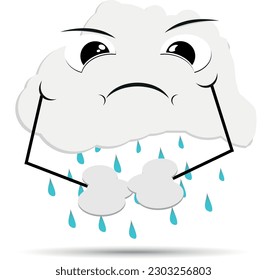 cloud with falling drops, downpour and rain. Weather forecast element. Vector illustration in cartoon design