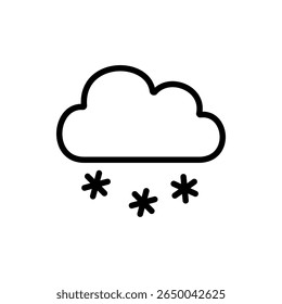 Nuvem com flocos de neve caindo no estilo de ícone de linha. Perfeito para previsões de queda de neve, IUs de clima de inverno e ilustrações de previsão sazonal.