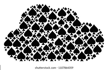 Cloud figure made from peaks suit pictograms in various sizes. Abstract vector fog concept. Peaks suit icons are formed into cloud shape.