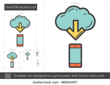 Cloud file access vector line icon isolated on white background. Cloud file access line icon for infographic, website or app. Scalable icon designed on a grid system.