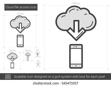 Cloud file access vector line icon isolated on white background. Cloud file access line icon for infographic, website or app. Scalable icon designed on a grid system.