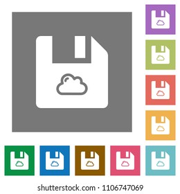 Cloud file flat icons on simple color square backgrounds