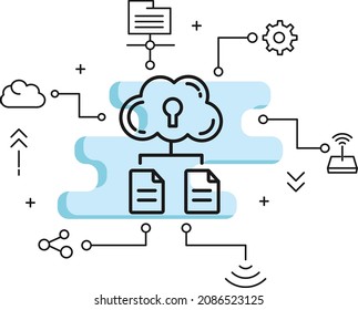 Cloud File Secret Key Concept, Data Encryption Vector Icon Design, Cloud computing and Internet hosting services Symbol, Secure Cloud Secure Document Storage stock illustration