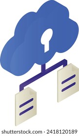 Isomalt für Cloud File Secret und Public Key isometrisches Konzept, Datenverschlüsselung Vektor Icon Design, Cloud Computing und Internet-Hosting-Dienste, Secure Cloud Secure Document Storage Stockillustration