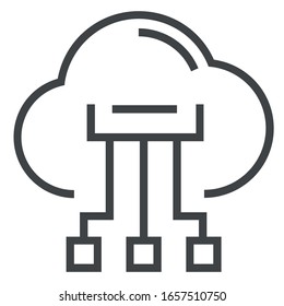 cloud file sharing black line icon on white background	