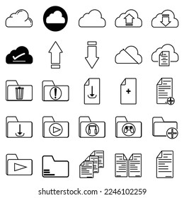 Cloud and Files Icon in Line Style for any Purpose, Perfect for Presentation about Cloud and Files or used for other things, Icon, Data, Cloud, Symbol, File, Upload, Download, Folder.