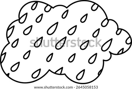 A cloud filled with raindrop shapes in a bold outline style. The raindrop motifs are scattered across the cloud form. Cartoon vector illustration.