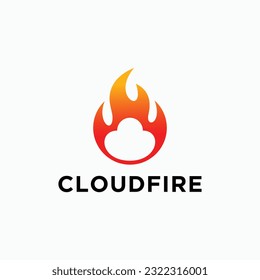 cloud with fire logo design vector silhouette illustration