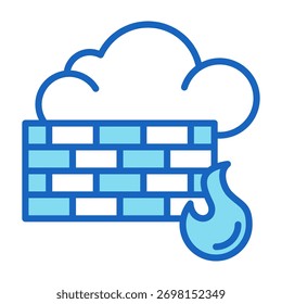 Cloud Firewall Icon Blue Color Style Vector Illustration