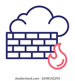 Ilustración vectorial de estilo de color de línea de icono de firewall de nube