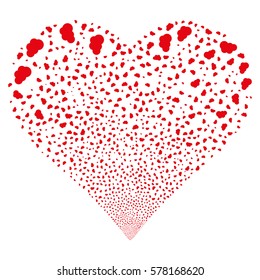 Cloud fireworks with heart shape. Vector illustration style is flat intensive red iconic symbols on a white background. Object salute constructed from scattered design elements.