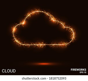 Cloud fireworks. The cloud is made up of sparks and fire. Festive bright fireworks. Decorative element for celebrations and holidays. Vector illustration.