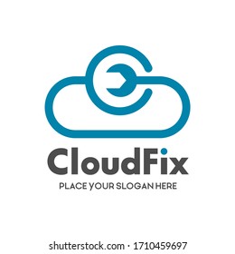 Cloud fix vector logo template. This design use wrench symbol. Suitable for technology.