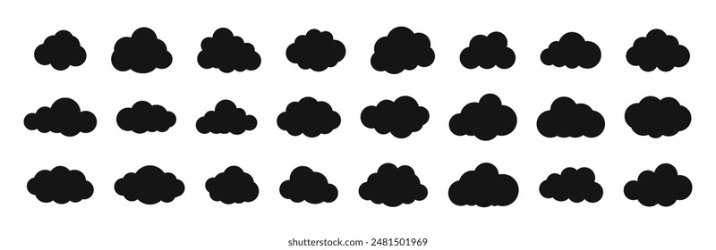 Cloud flack black silhouette set. Cloud vector collection.