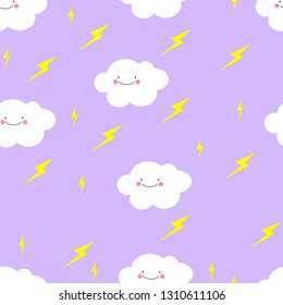 Cloud and flash Cute Seamless Pattern, Cartoon Vector Illustration, Nursery Background for Kid