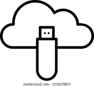 Cloud Flashdisk Icon, Cloud Computing Sign And Symbol Isolated On White Background.