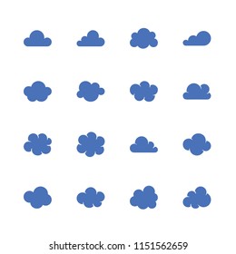 Cloud flat glyph icons. Cloudssilhouette symbols for data storage, weather forecast.