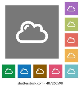 Cloud flat icon set on color square background.