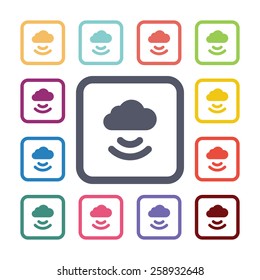cloud flat icons set. Open round colorful buttons. Vector 