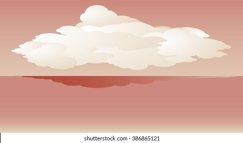 a cloud is floating above a peaceful ocean, on a pink morning.