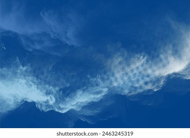 Cloud floating in the air in Halftone texture, dotted fog background, resembling a comic-style, grunge abstract wallpaper, vector 