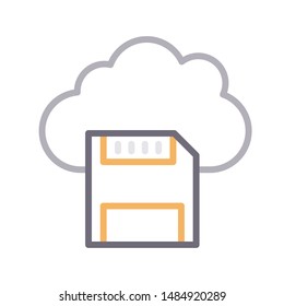 cloud floppy colour line vector icon