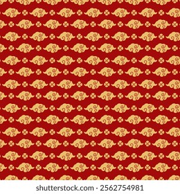 Cloud and Flower Pattern. Red Gold Background. Chinese New Year