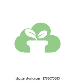 Cloud and Flower Pot Logo Design. Growth vector logo design template.