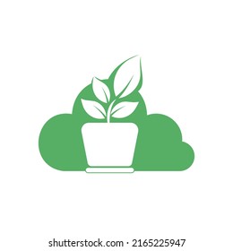 Cloud and Flower Pot Logo Design. Growth vector logo design template.