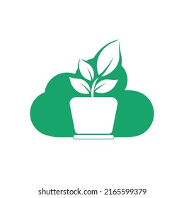 Cloud and Flower Pot Logo Design. Growth vector logo design template.