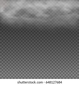 Cloud, fog or smoke isolated transparent special effect. White vector cloudiness, mist or smog background. 