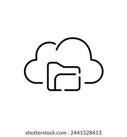 Cloud und Ordner. Speicherung und Zugriff auf Dateien und Ressourcen in einem Cloud-basierten Repository. Symbol für perfekten Pixelvektor
