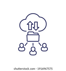 cloud folder and users line icon