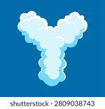 Cloud font alphabet letter Y of fluffy white smoke for cartoon typeface and cloudy sky heaven ABC type. English alphabet cloud font letter Y of fluffy cotton or air puff and puffy smoke bubble in sky